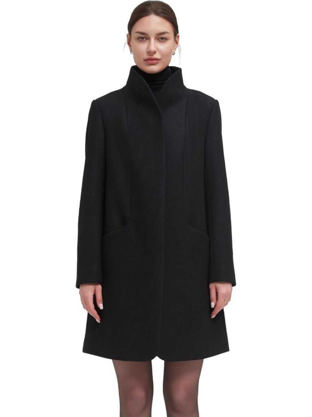 Warm Mid-Length Trench Coat for Women, Single Breasted Stand Collar Overcoat